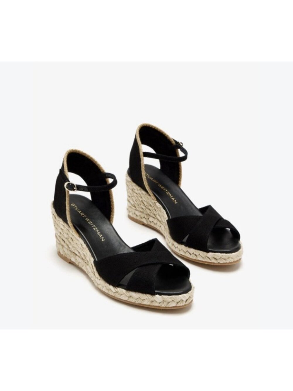 Stuart Weitzman Mirela II Wedges Espadrilles Wedge 8.5 Black Wedge Sandals